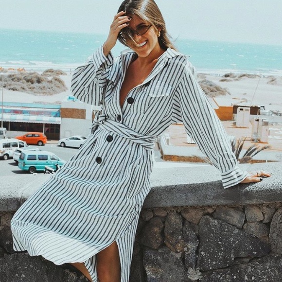 Zara Dresses & Skirts - NWT Zara Striped Linen Dress with Bow